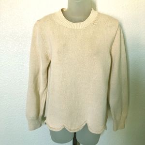 Womans J CREW sz L Peach Scalloped Hem Sweater